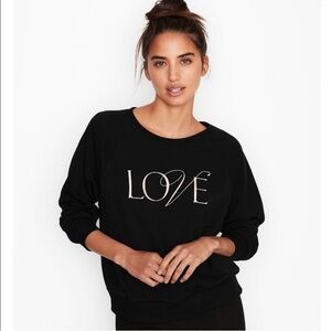 Victoria's Secret LOVE Embroidered Fleece Sweatshirt Black Size Large NWT